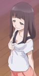  blush breasts brown_hair closed_mouth from_above green_eyes haruyama_kazunori morina_noa short_hair small_breasts solo standing wake_up_girls! 