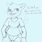  2017 alternate_form anthro breasts cat clothed clothing dialogue english_text fangs feline fully_clothed hand_in_pocket mae_(nitw) mammal monochrome night_in_the_woods open_mouth pants salaciouslx sharp_teeth shirt simple_background sketch solo standing teeth text undershirt whiskers 