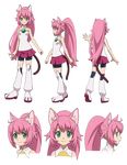  animal_ears cat_ears cat_tail character_sheet commentary_request full_body green_eyes gundam gundam_build_divers long_hair long_ponytail momo_(gundam_build_divers) official_art paw_boots pink_hair tail transparent_background yashiro_momoka 