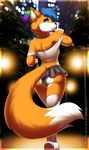  2017 anthro blue_hair bulge canine clothed clothing crossdressing dipstick_tail fox girly hair male mammal multicolored_tail panties re-sublimity-kun skirt solo solo_focus underwear 
