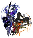  amputee anthro avian bird black_feathers bottomless brother brother_and_sister clothed clothing feathers female green_sclera guitar harley_(pixylbyte) knox_(pixylbyte) male musical_instrument pixylbyte sibling simple_background sister white_background 