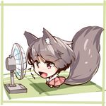  :d animal_ears bangs brown_hair chibi dress electric_fan eyebrows_visible_through_hair fan_speaking fox_ears fox_girl fox_tail long_sleeves looking_away open_mouth original pink_dress red_eyes short_hair smile solo tail towel towel_around_neck wet yuuji_(yukimimi) 