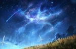  czy_(2894456992) grass highres nebula night night_sky no_humans original outdoors scenery shooting_star sky star_(sky) starry_sky wind_turbine windmill 