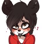  &lt;3 &lt;3_eyes ahegao ambiguous_gender anthro bear black_hair blush clothed clothing cyzarinefredek fur girly hair hoodie looking_pleasured mammal orange_eyes panda simple_background smile solo sweat tongue tongue_out white_background white_fur 