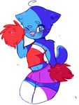  anthro blue_fur blush cartoon_network cat cheerleader clothed clothing crop_top crossdressing cyzarinefredek feline fur girly gumball_watterson legwear male mammal one_eye_closed open_mouth pom_poms shirt simple_background skirt smile solo the_amazing_world_of_gumball thigh_highs white_background wink 