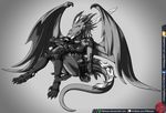  anthro armor ayako breasts claws clothing digital_media_(artwork) dragon female horn leather looking_at_viewer melee_weapon predaguy scalie sitting sword weapon wings 