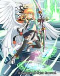  arrow belt blonde_hair blue_eyes boots bow bow_(weapon) cardfight!!_vanguard company_name feathered_wings fingerless_gloves gloves heart long_hair love_sniper_nociel magic_circle midriff navel official_art patricia_(stylish_marunage) thighhighs weapon wings 