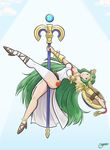  artist_request breasts drawfag dress goddess green_hair kid_icarus long_hair looking_at_viewer palutena signature smile solo tiara very_long_hair 