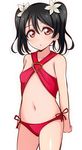  :o arms_at_sides bare_arms bare_shoulders bikini black_hair blush collarbone cowboy_shot criss-cross_halter cutie_panther flat_chest flower hair_flower hair_ornament halterneck looking_at_viewer love_live! love_live!_school_idol_project navel parted_lips pink_bikini pink_ribbon red_eyes ribbon shiny shiny_skin short_hair short_twintails side-tie_bikini simple_background solo standing stomach swimsuit tareme twintails wewe white_background white_flower yazawa_nico 