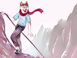  2017 5_fingers anthro black_nose canine climbing clothed clothing day digital_media_(artwork) digital_painting_(artwork) dog eyewear eyewear_on_head mammal mountain open_mouth outside reedflower signature smile solo sunglasses sunglasses_on_head teeth tongue 