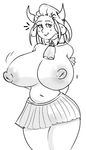  animal_humanoid areola bell_collar big_breasts black_and_white blush bovine breasts clothed clothing collar cow_humanoid cowbell female hair half-closed_eyes hands_behind_back honeyboyy horn huge_breasts humanoid looking_away mammal monochrome navel nipples portrait simple_background sketch skirt smile solo three-quarter_portrait topless white_background 
