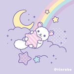  2018 abstract_background ambiguous_gender animated chinchilla cloud crescent_moon cute detailed_background dot_eyes feral fur holding_object looking_at_viewer lying mammal moon on_back on_cloud purple_theme rainbow relaxing rodent solo star tinrobo white_fur 