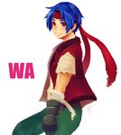  blue_hair coat commentary_request gloves headband highres male_focus red_eyes red_vest rody_roughnight shirt solo ty_(yetta) vest wild_arms wild_arms_1 