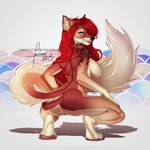  2018 anthro anus breasts butt canine collar crouching facial_piercing female furlana looking_back mammal piercing pussy rear_view simple_background smile solo 