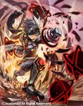  armor armored_boots boots breastplate cardfight!!_vanguard company_name divide_monk_of_the_shattering_fist eyepatch gauntlets gloves grey_hair male_focus official_art rock sakazu_mekasuke solo yellow_eyes 