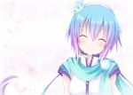  ^_^ akino_coto aoki_lapis blue_hair blush closed_eyes facing_viewer multicolored_hair simple_background smile solo two-tone_hair vocaloid white_background 