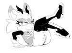  2018 anthro anus blush butt clothed clothing clove_the_pronghorn female fur gloves hair hearlesssoul horn legs_up looking_at_viewer mammal monochrome partially_clothed pronghorn pussy reclining solo sonic_(series) 