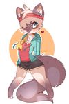  &lt;3 3_toes anthro blue_eyes blush bulge cat chest_tuft clothing cyzarinefredek feline fur girly grey_fur headband hoodie looking_at_viewer male mammal one_eye_closed open_mouth shirt shorts smile solo standing sweat toes tuft white_fur wink 