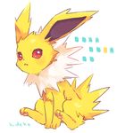  artist_name closed_mouth full_body gen_1_pokemon hideko_(l33l3b) jolteon looking_at_viewer no_humans pokemon pokemon_(creature) red_eyes signature simple_background sitting solo white_background 