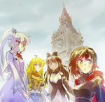  album_cover blake_belladonna commentary_request cover elizabeth_tower highres iesupa multiple_girls parody ruby_rose rwby the_who weiss_schnee yang_xiao_long 