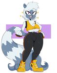  &lt;3 anthro blush breasts clothed clothing female jinu lemur looking_at_viewer mammal nipple_bulge primate purple_eyes shirt small_waist smile sonic_(series) standing tangle_the_lemur tank_top thick_thighs under_boob wide_hips 