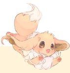  :d blush brown_eyes dot_nose ears_down eevee falling fluffy full_body gen_1_pokemon hideko_(l33l3b) looking_at_viewer no_humans open_mouth pokemon pokemon_(creature) smile solo two-tone_background 