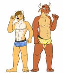  blue_underwear bovine bulge canine cattle clothed clothing coyote fuze male mammal mond_reyes navel nipples simple_background texnatsu topless ty_(fuze) ty_conrad white_background yellow_underwear 