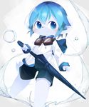  &lt;3 2018 absurd_res anthro aoino black_nose blue_eyes blue_hair blush clothed clothing cub cute digital_media_(artwork) eyewear fully_clothed fur goggles hair happy hi_res holding_object hoodie kemono male mammal short_hair shorts simple_background smile solo standing umbrella water water_drop white_background white_fur young 