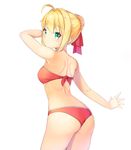  bare_back bikini blonde_hair blush fate/extra green_eyes long_hair odango saber_(fate/extra) 