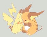  ^_^ brown_eyes closed_eyes crying crying_with_eyes_open gen_1_pokemon grey_background hideko_(l33l3b) no_humans open_mouth pikachu pokemon pokemon_(creature) raichu simple_background sitting smile tears 
