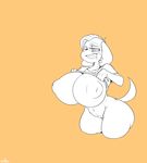  2017 animal_crossing anthro areola ber00 big_breasts breasts canine cherry_(animal_crossing) dog female flashing hi_res huge_breasts inverted_nipples mammal nintendo nipples pussy solo video_games 