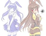  animal_ears blush bunny_ears bunny_tail dual_persona embarrassed glasses highres iesupa rwby tail twintails velvet_scarlatina 