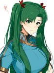  absurdres alternate_hairstyle fire_emblem fire_emblem:_rekka_no_ken green_eyes green_hair highres long_hair looking_at_viewer lyndis_(fire_emblem) ormille smile solo twintails_day 