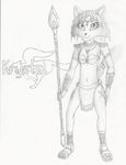  2017 3_toes 5_fingers anthro armor breasts canine clothed clothing english_text female footwear fox fur hair headband holding_object krystal krystal&#039;s_staff krystal_pepsi loincloth looking_at_viewer mammal monochrome nintendo pencil_(artwork) short_hair simple_background smile solo staff star_fox tailband text toes traditional_media_(artwork) tribal video_games weapon white_background 