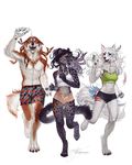  anthro boxers_(clothing) canine clothed clothing feline female fur group hair levelviolet male mammal open_mouth running smile tattoo underwear water_bottle wide_hips 