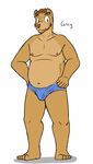  anthro barefoot bear blue_underwear briefs bulge character_name clothed clothing fuze greg_(fuze) male mammal musclegut slightly_chubby solo standing texnatsu topless underwear 