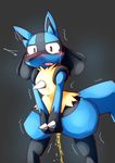  2016 ambiguous_gender anthro blush canine fur lucario mammal nintendo omorashi open_mouth peeing pok&eacute;mon pok&eacute;mon_(species) shaking shivering simple_background solo standing tongue urine video_games watersports wetting りーぱっぱ_(artist) 