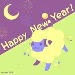  2015 abstract_background ambiguous_gender chinese_new_year crescent_moon dot_eyes english_text feral fireworks flower fur happy holidays mareep moon new_year nintendo plant pok&eacute;mon pok&eacute;mon_(species) portrait purple_fur smile solo standing text tinrobo video_games year_of_the_ram yellow_fur 