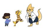  alphys armless child earthsong9405 eyewear glasses green_eyes group human lizard mammal monster_kid protagonist_(undertale) reptile scalie simple_background stripes undertale video_games white_background young 