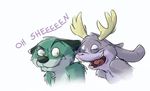  annoyed anthro antlers bedfellows canine cat dog duo feline horn jackalope lagomorph male mammal nude open_mouth paintfox rabbit silly simple_background sketch teeth tongue white_background 