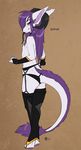  2017 anthro big_ears black_tongue butt canine clothed clothing crossdressing female fluff-kevlar fur hair horn leggings legwear lingerie long_hair long_tail long_tongue mammal original_species panties purple_eyes purple_hair radoslav_kovsai tongue underwear white_fur yellow_sclera 