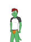  alligator bulge clothing crocodilian diego_abel fuze jockstrap male orange_underwear reptile scalie shirt t-shirt texnatsu underwear 