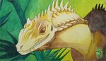 2018 brown_eyes digital_media_(artwork) feral lizard reptile scalie shinerai smile solo spines teeth 