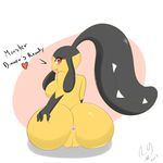  &lt;3 2017 anus big_butt blush breasts butt english_text female hand_on_butt hi_res humanoid mammal mawile nintendo pok&eacute;mon pok&eacute;mon_(species) pussy rear_view red_eyes sblueicecream solo text video_games yellow_skin 