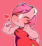  &lt;3 2017 amber_eyes anthro berseepon09 blue_fur blush breasts dragon female fur hair hi_res horn kissy_face loli_dragon looking_at_viewer mammal pink_hair pink_skin raised_tail smile solo 