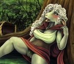  2018 anthro blush caprine clothed clothing digital_media_(artwork) female forest hair little_red_riding_hood little_red_riding_hood_(copyright) mammal medieval open_mouth panties sevenarms sheep skirt smile solo spread_legs spreading tongue tree underwear 