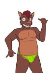  anthro boar bulge clothed clothing fangs fuze green_clothing green_underwear hair jorge_san_nicolas male mammal porcine pose simple_background skimpy solo thong topless underwear white_background 