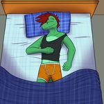  alligator bed boxer_briefs bulge clothing crocodilian diego_abel fuze male orange_underwear pillow reptile scalie sleeping texnatsu underwear 