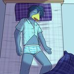  avian bed bird bluebird bulge clothing fuze josh_oliver male pillow sleeping striped_underwear texnatsu underwear 
