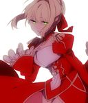  bad_id bad_pixiv_id bangs blonde_hair commentary_request dress fate/extra fate_(series) hair_between_eyes hair_ribbon hand_on_own_chest hand_up hiiragi_fuyuki long_sleeves looking_at_viewer nero_claudius_(fate) nero_claudius_(fate)_(all) parted_lips red_dress red_eyes red_ribbon ribbon short_hair simple_background solo standing white_background wide_sleeves 